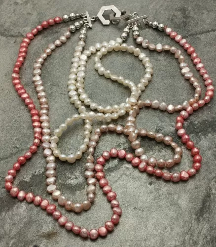 Pearl and Silver Three Strand Necklace