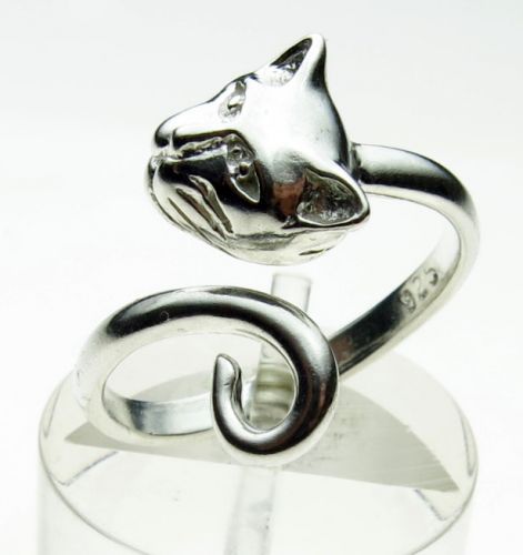 Sterling SilverTorque Ring Cat Head and Tail 