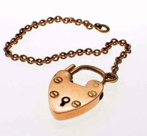 9ct gold Padlock & Safety Chain