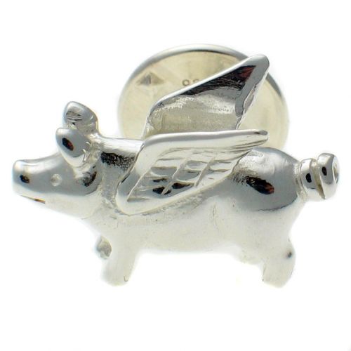 Pig Fying Sterling 925 Silver Lapel Pin