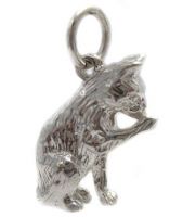Cat Licking Paw Silver Charm