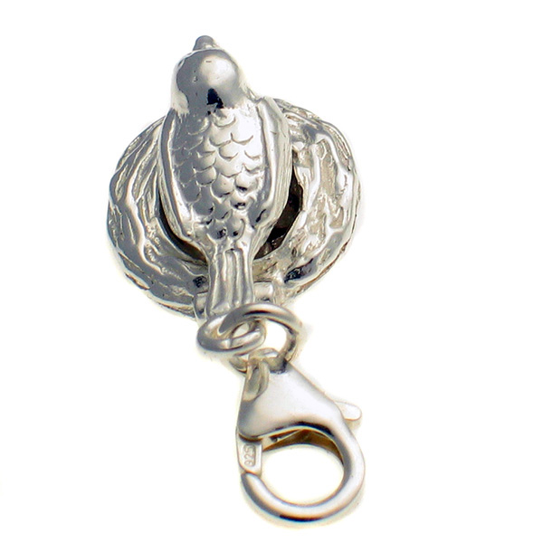 Welded Bliss Sterling 925 Silver Thrush Bird on Nest Charm Opening to show Eggs. 